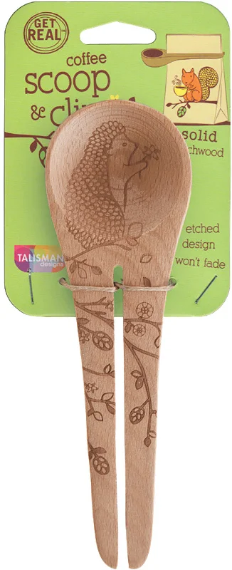 Talisman Designs Laser Etched Honey Bee Beechwood Coffee Scoop & Clip, Woodland Collection