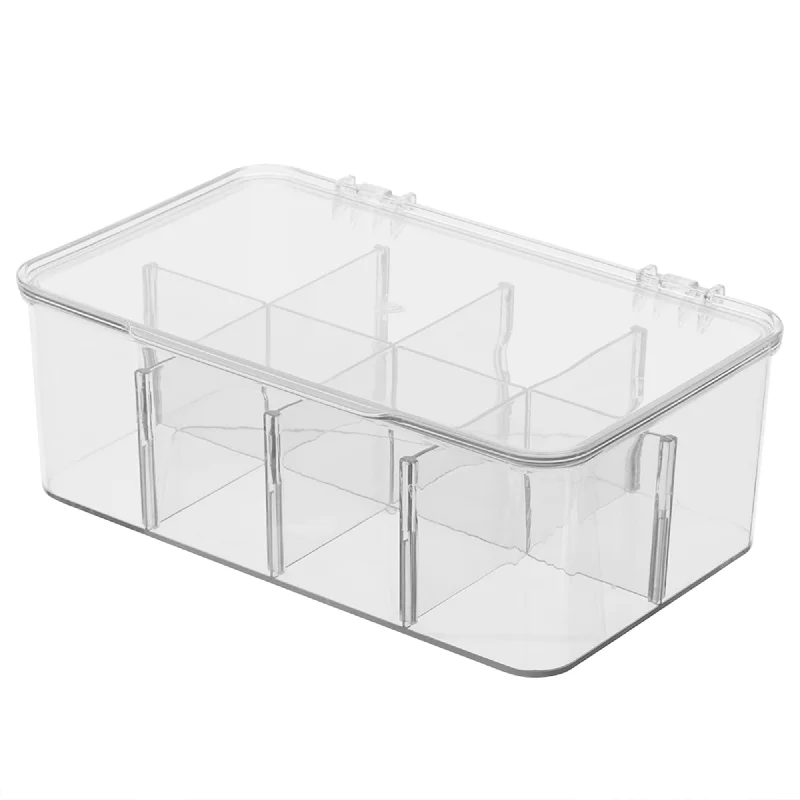 8 Compartment Plastic Tea Storage Box, Clear