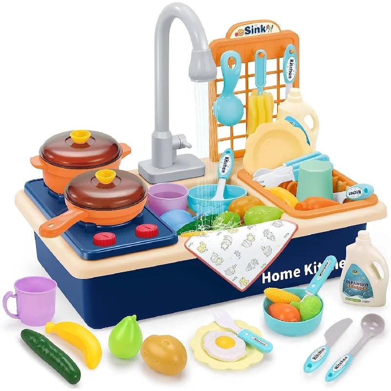 Toy Kitchen Sink Playset With Cooking Stove, Pots & Pans, Toddler Pretend Play