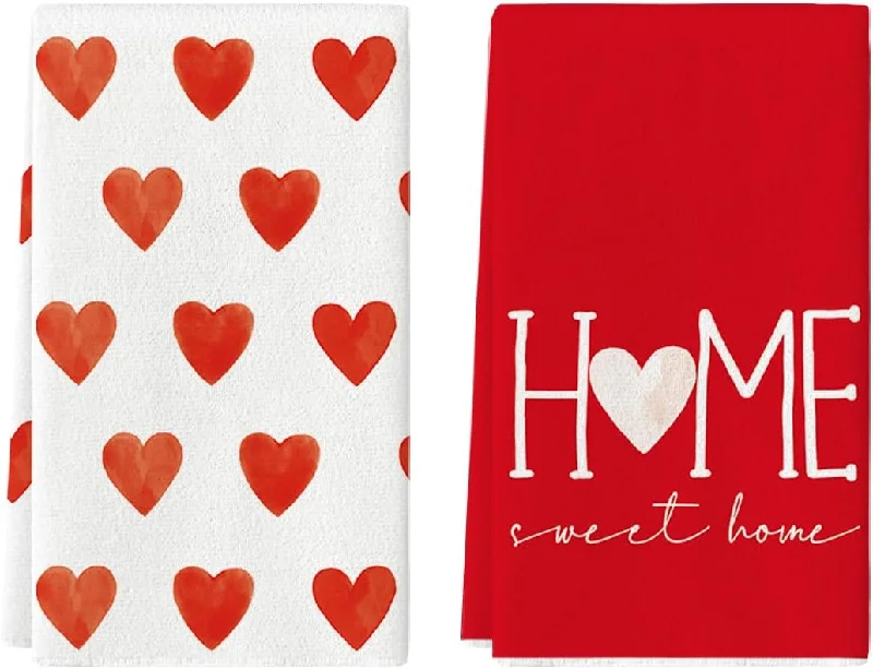 Valentine's Day Kitchen Towels Red Heart Love Home Sweet Home Dish Towels (2 Pieces, 18" x 26")