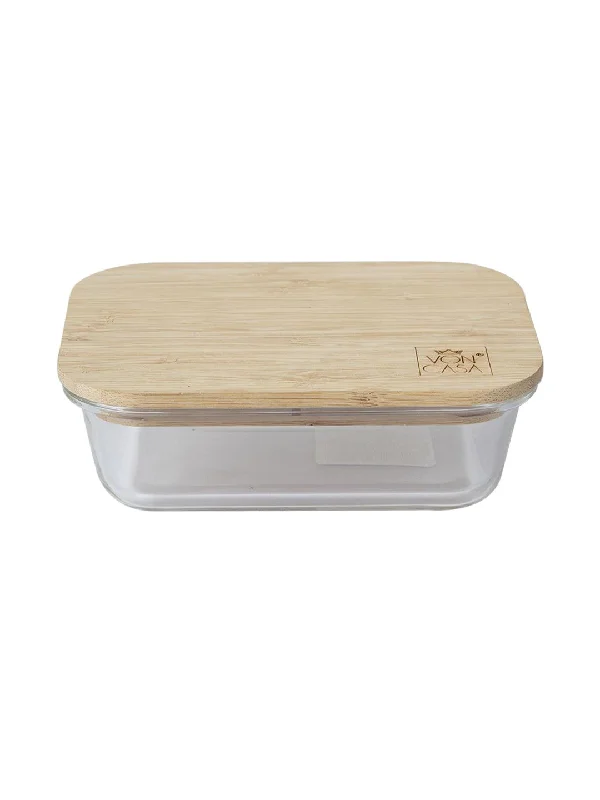 Market99 Borosillicate Glass Food Storage Container With Bamboo Lid - 1004mL