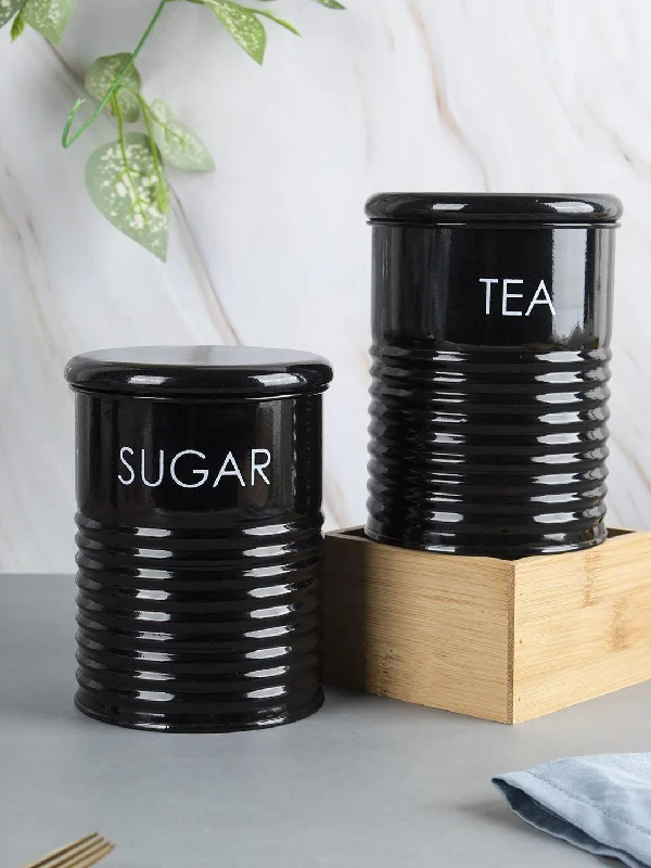 Tea & Sugar Jar - Set Of 2 (Black, Each 900 mL)