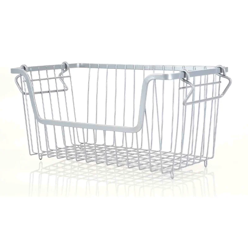 Small Powder Coated Steel Wire Storage Basket, Grey