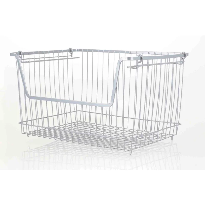 Large Powder Coated Steel Wire Storage Basket, Grey