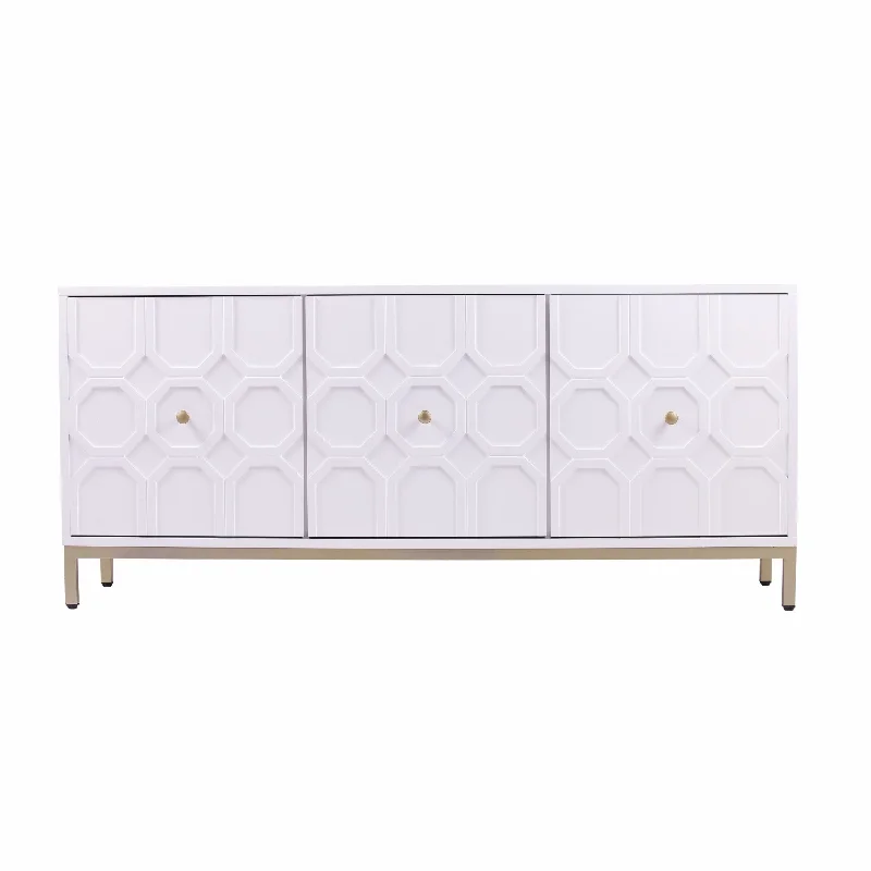 White and Gold Moroccan Dynasty Three Door Accent Cabinet