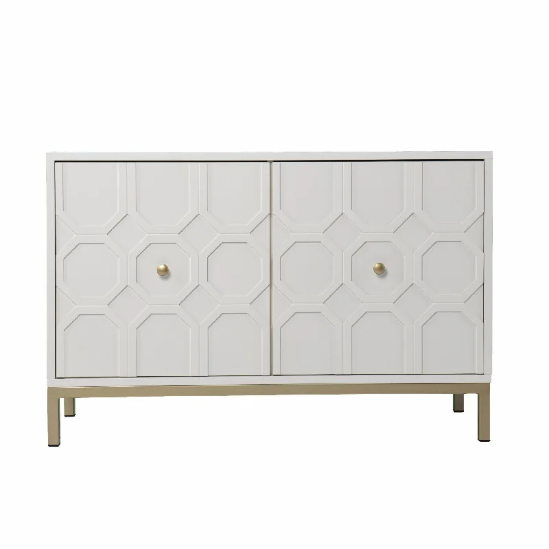 White and Gold Moroccan Dynasty Two Door Accent Cabinet