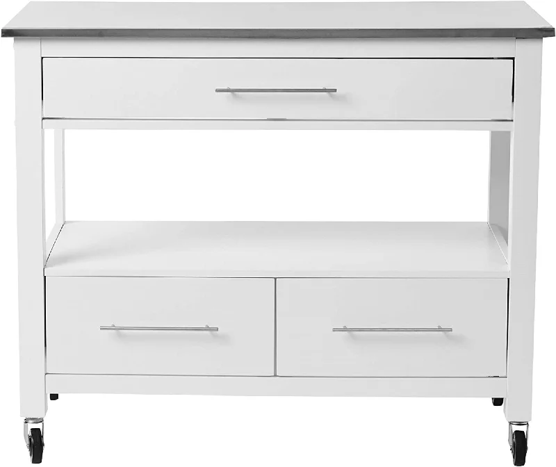 White And Stainless Rolling Kitchen Island Or Bar Cart