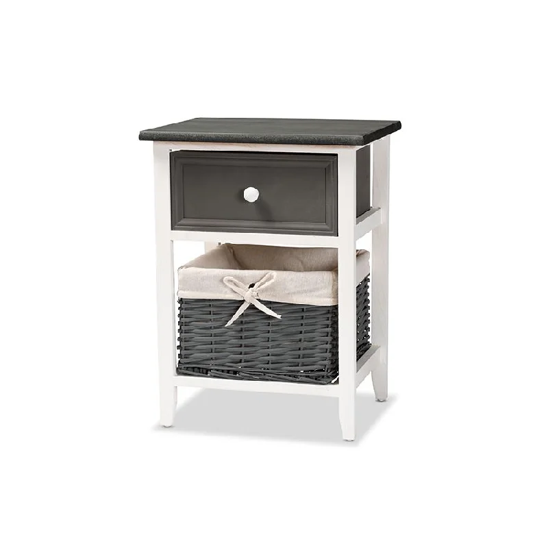 White Finished Wood 1-Drawer Storage Unit with Basket