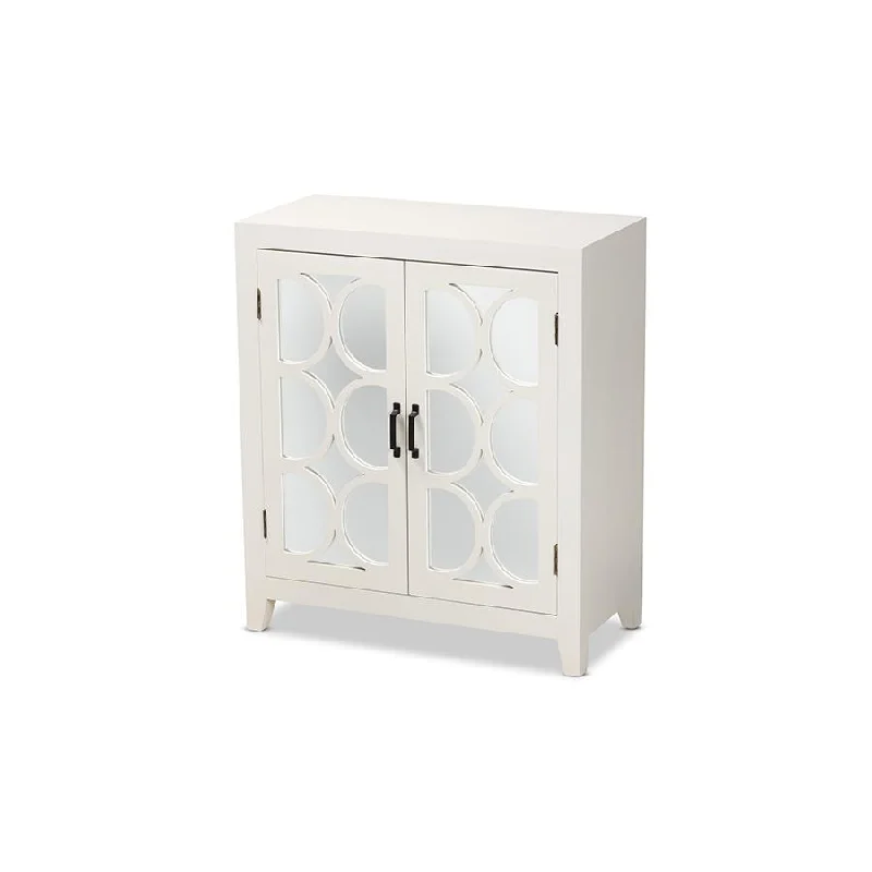 White Finished Wood and Mirrored Glass 2-Door Sideboard