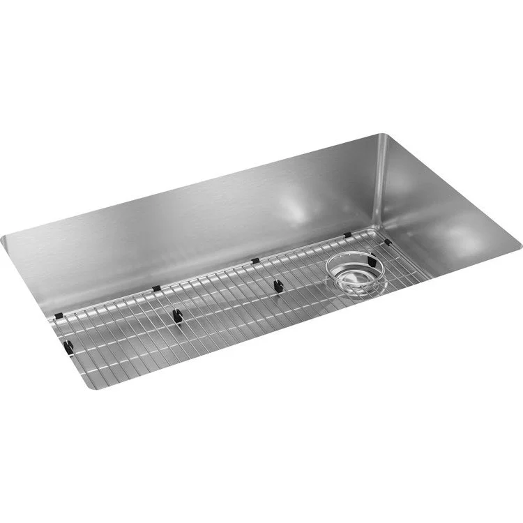 Sink Kit Crosstown 31.5 x 18.5 Inch Single Bowl Polished Satin Bottom Grid Deep Strainer Drain Cleanser Towel