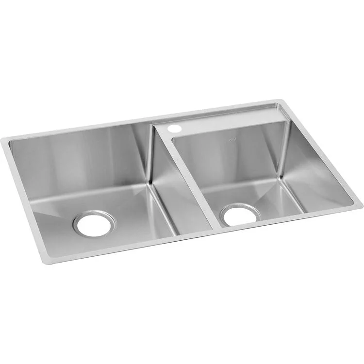 Crosstown 32-1/2" Double Bowl Stainless Steel Undermount Kitchen Sink with Right Deck/1 Hole