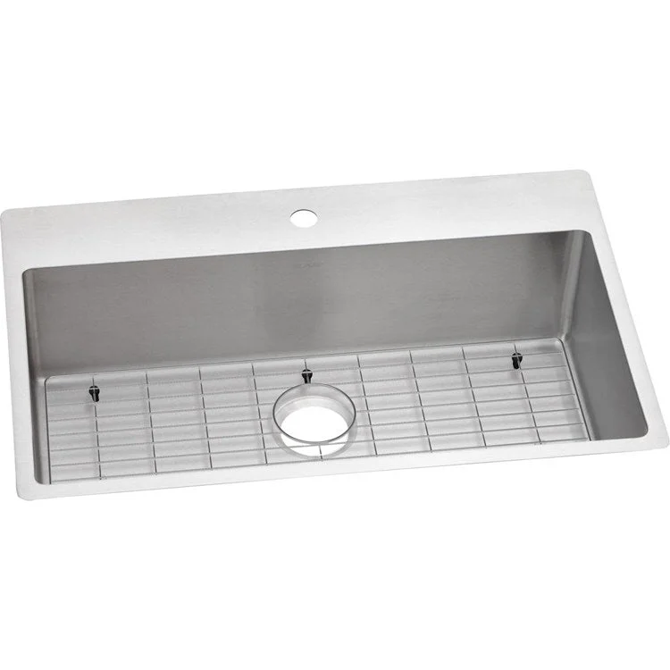 Kitchen Sink Crosstown 33 x 22 Inch Single Bowl Kit with Grid 1 Hole Polished Satin Drop-In Undermount Stainless Steel