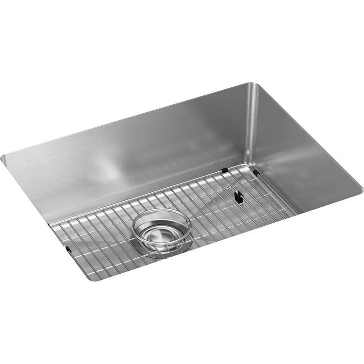 Sink Kit Crosstown 23.5 x 18.25 Inch Single Bowl Polished Satin Bottom Grid Strainer Drain Cleanser Towel Cloth Bag 8 Inch