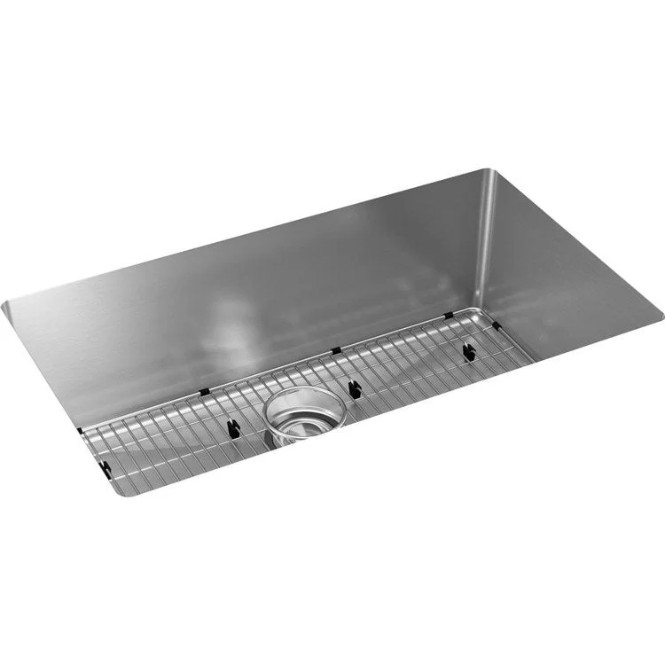 Kitchen Sink 30-1/2 x 18-1/2 Inch 10 Inch 1 Bowl Polished Satin 16 Gauge Rear Center Drain 36 Inch