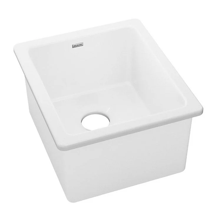 Bar Sink Fireclay 16 x 19 Inch Single Bowl Kitchen White Undermount Rectangle Drain Size 3-1/2 Inch